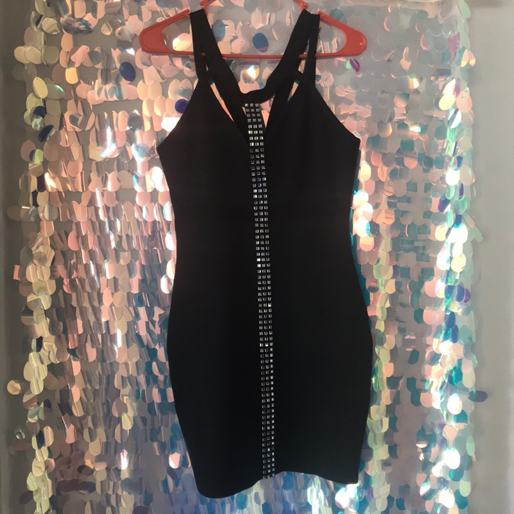Black Bebe Bandage Dress w/ Rhinestone BRAND NEW